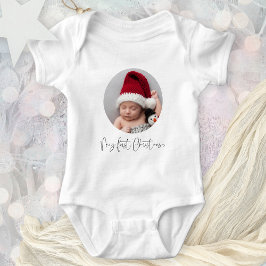 Body Para Bebê Foto Circular Personalizada do Script de Natal Bab