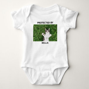 Body Para Bebê Foto de Gato Protegido Engraçada Personalizada