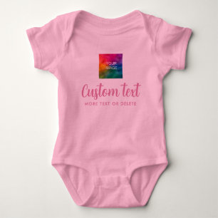 Body Para Bebê Foto de Upload Personalizado Text One-Pieces Rosa