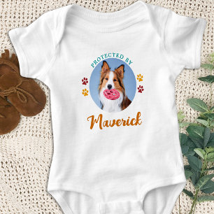 Body Para Bebê Foto Personalizada Protegida Por Cachorro Colorida