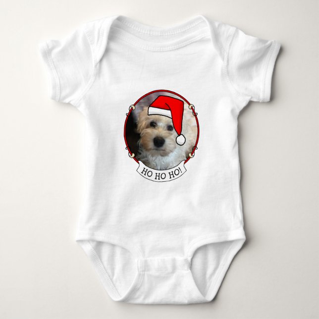 Body Para Bebê Foto personalizada Santa Hat Pet HO HO (Frente)