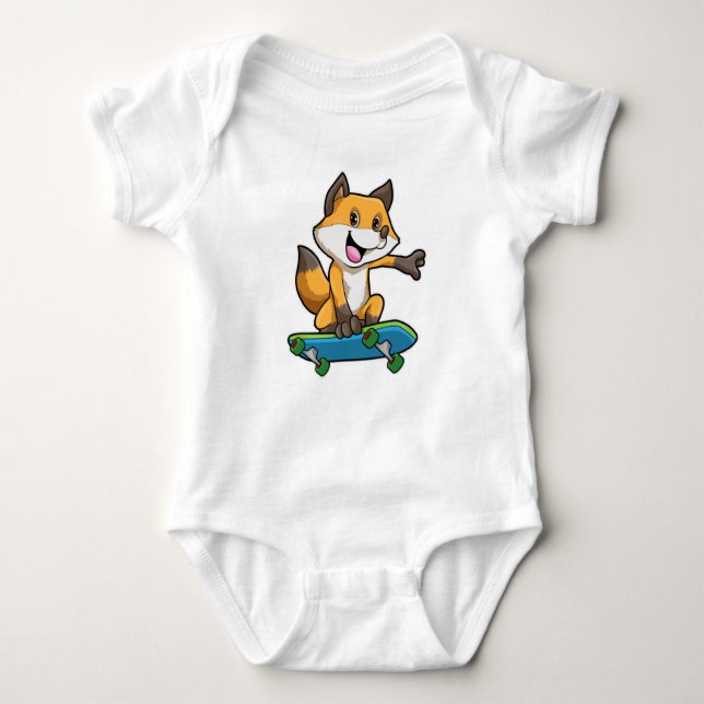 Body Para Bebê Fox como skater com skate (Frente)