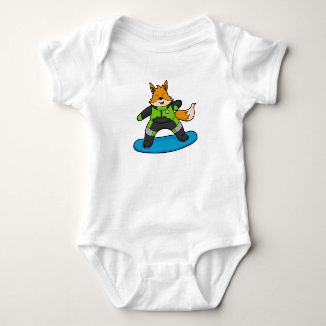 Body Para Bebê Fox como Snowboarder com Snowboard (Frente)
