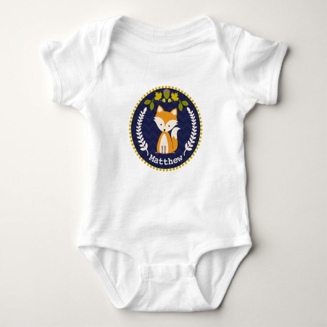 Body Para Bebê Fox Wreath Personalizado Baby Boy (Frente)