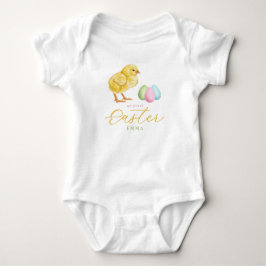 Body Para Bebê Frango e Ovos de Pastel Com Nome do Bebê 1º Páscoa