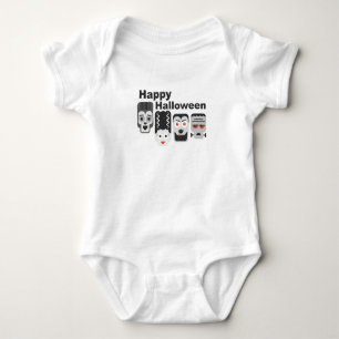 Body Para Bebê Frankenstein e amigos assustadores - preto, branco