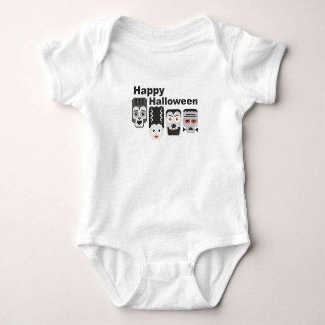 Body Para Bebê Frankenstein e amigos assustadores - preto, branco (Frente)