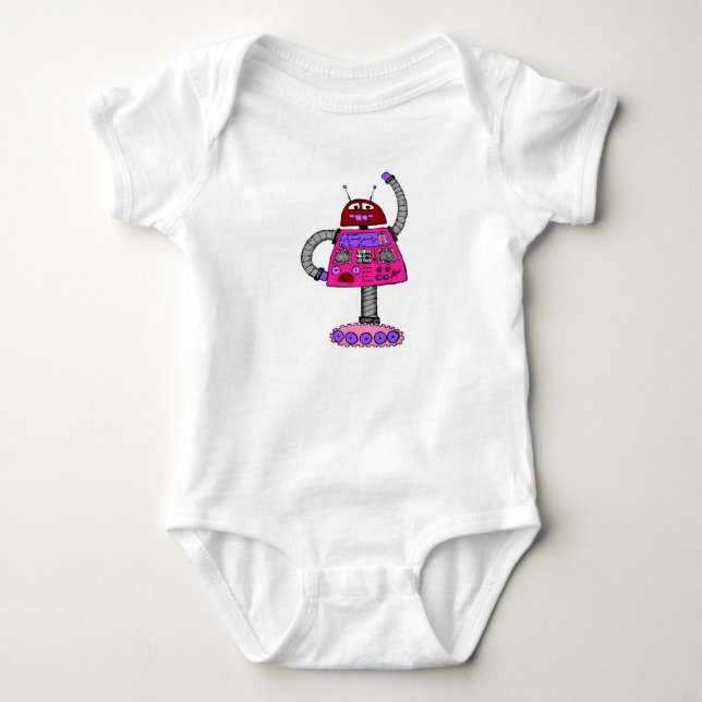 Body Para Bebê Frankie Robot: Rosa em branco (Frente)