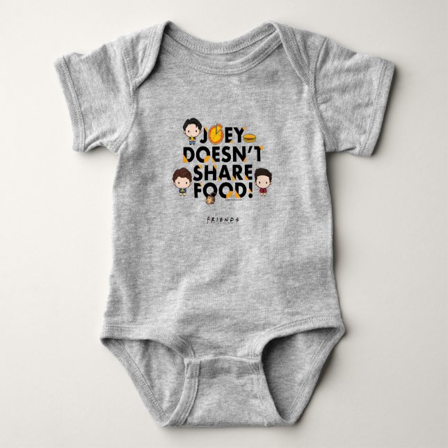 Body Para Bebê FRIENDS™ | Joey Não Divide Comida Chibi (Frente)