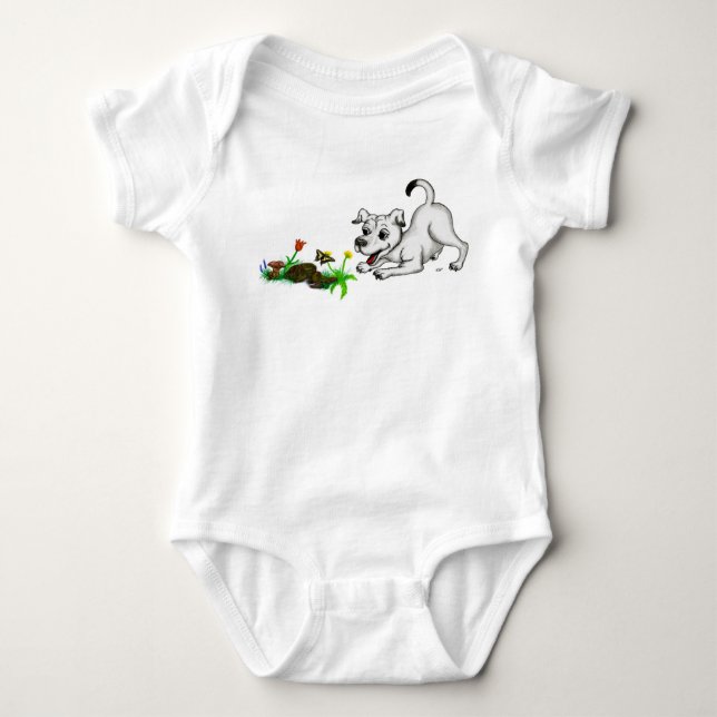 Body Para Bebê Frühlingserwachen, Welpe mit Schmetterling (Frente)