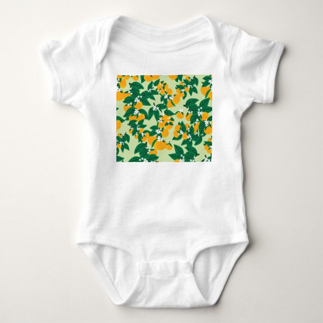 Body Para Bebê Fruta de laranja: padrão de vinheta verde. (Frente)