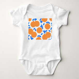 Body Para Bebê Fruta Laranja: Padrão Infinito De Balança Azul.