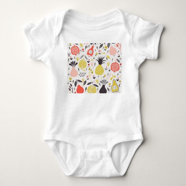 Body Para Bebê Frutas, flores: padrão sem costura. (Frente)