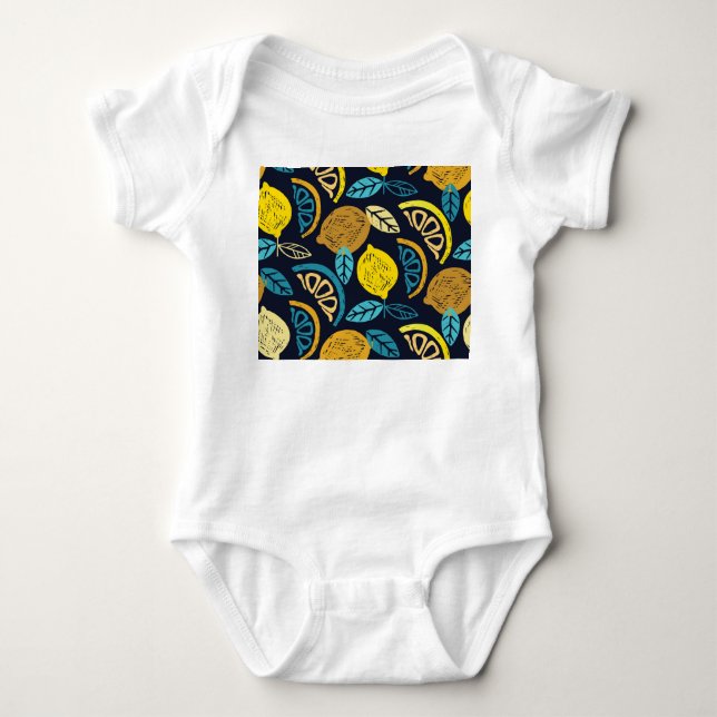 Body Para Bebê Fundo do Padrão de Doodle de Limão Citrus (Frente)