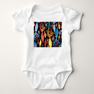 Body Para Bebê Fundo Preto de Peixe Preto, Lulas Multicolor