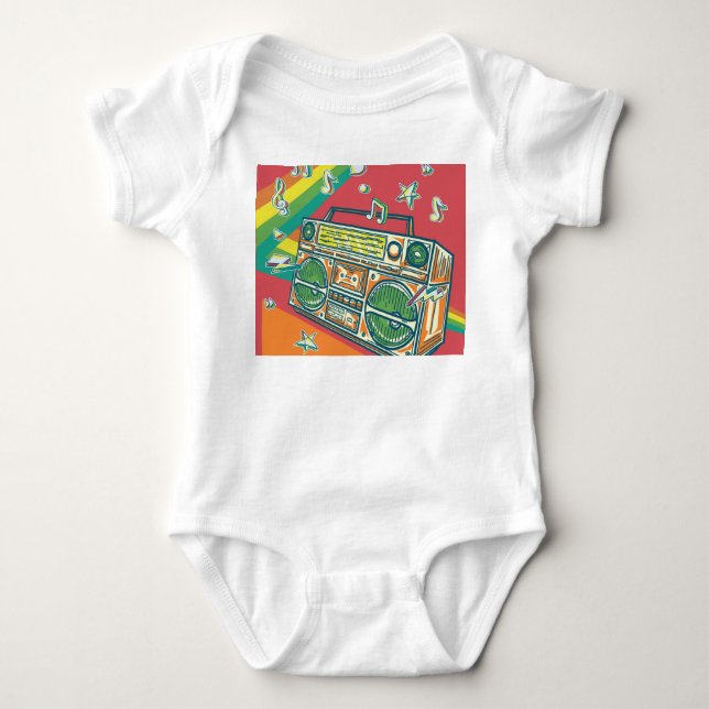 Body Para Bebê Funky Boom Box Design Colorida (Frente)