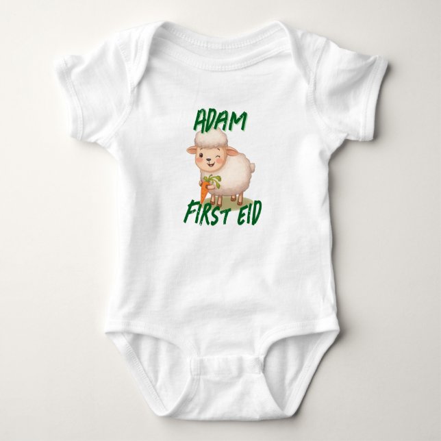 Body Para Bebê Funny cute Baby First Eid Adha funny Baby Name (Frente)
