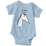 Body Para Bebê Funny Horse Personalizado<br><div class="desc">Um design de desenho animado engraçado para aqueles que amam animais,  cavalos e equitação. Altere o nome para personalizar.</div>