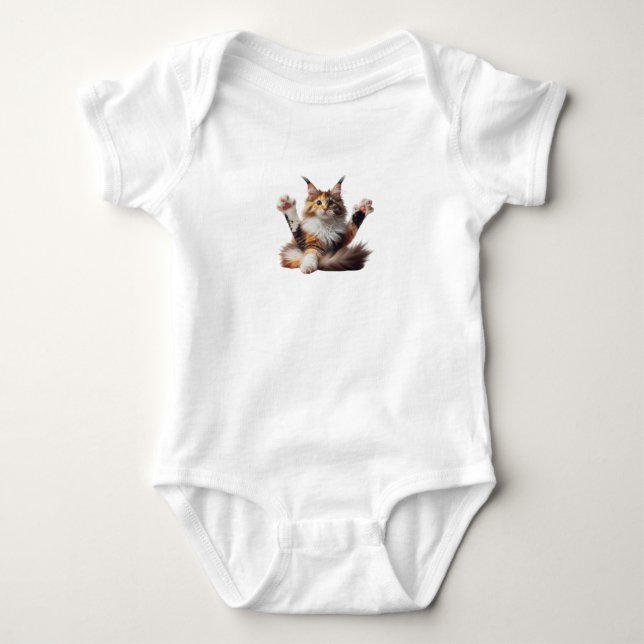 Body Para Bebê Funny Stretching Maine Coon Kitten Photo (Frente)