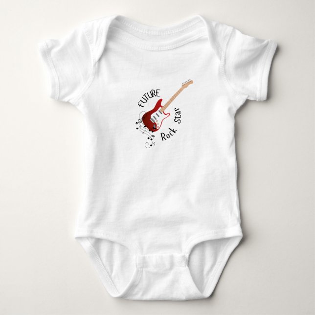 Body Para Bebê "Future Rock Star" Música Vermelha Sobe Bebê Um Pe (Frente)