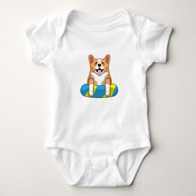 Body Para Bebê Galês Corgi em Nadação com conselho de Nadação (Frente)