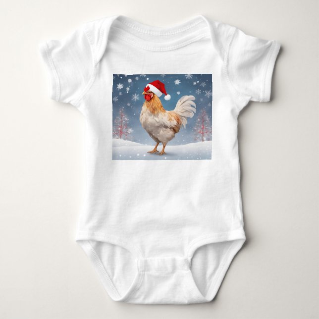 Body Para Bebê Galo de Natal rico, Fundo da Neve, Férias (Frente)