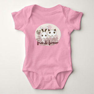 Body Para Bebê Garota Amiga Gato de Cartoon e Coelhinho