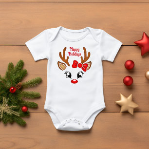 Body Para Bebê Garota Bonita Reindeer Enfrenta Feriados Felizes