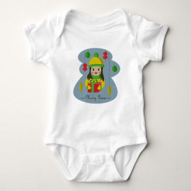 Body Para Bebê Garota com caixa de presentes de Natal (Frente)