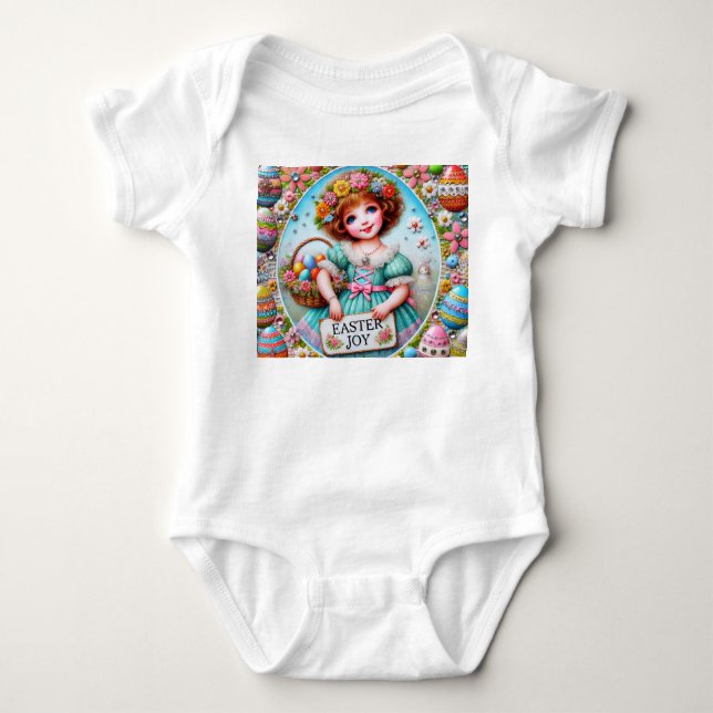 Body Para Bebê GAROTA RETRÔ ovos de Páscoa ~ Alegria de Páscoa~ (Frente)