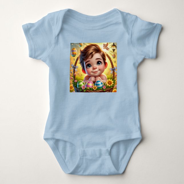 Body Para Bebê GAROTO DE PÁSCOA Ovos Decorados ~  (Frente)