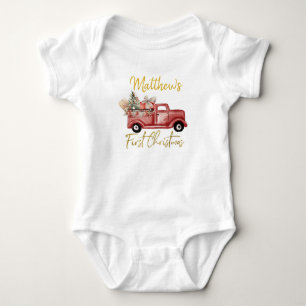 Body Para Bebê Garoto Primeiro Natal Red Truck Bebê Roupa