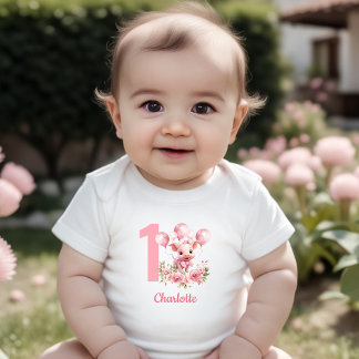 Body Para Bebê Gatina rosa-rosa Fazenda primeiro aniversario Bone