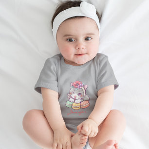 Body Para Bebê Gatinho Adorável com Macarons Verde Amarelo Rosa