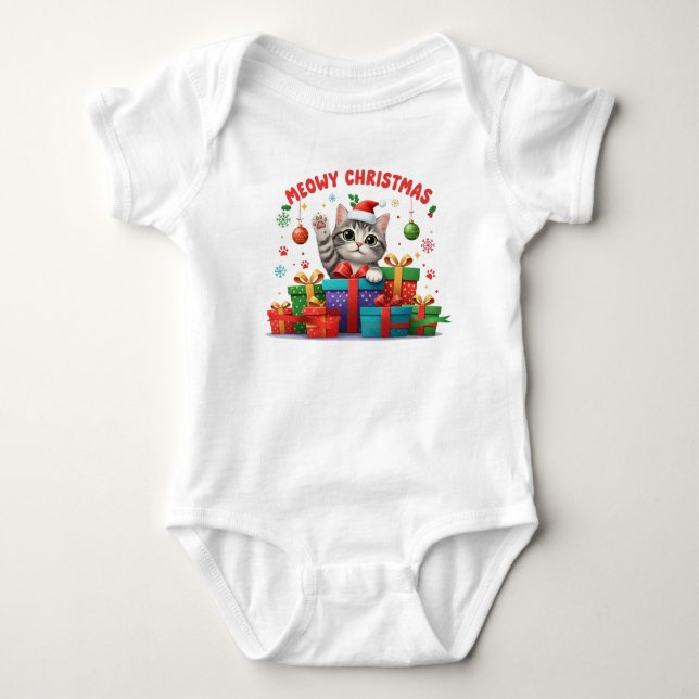 Body Para Bebê Gatinho de Natal com Presente (Frente)
