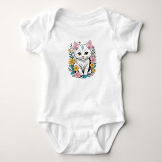 Body Para Bebê Gatinho giro com flores de primavera