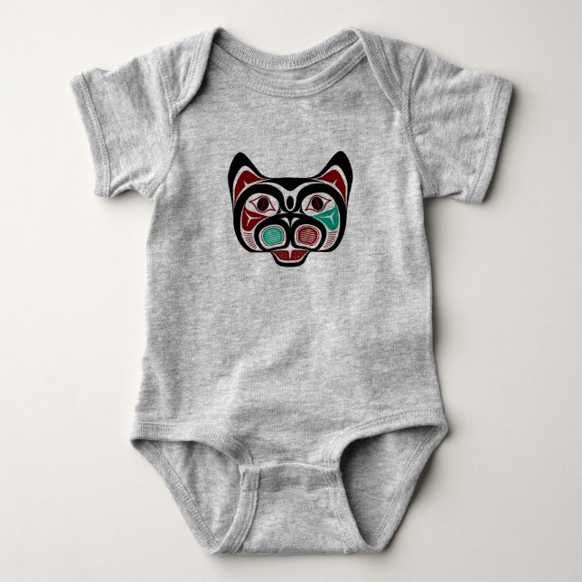 Body Para Bebê Gatinho Nativo Americano Vermelho Branco Negro (Frente)