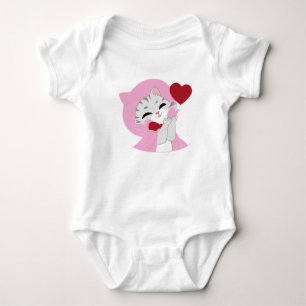Body Para Bebê Gatinho Rosa Fofo Beijando Coração Bebê