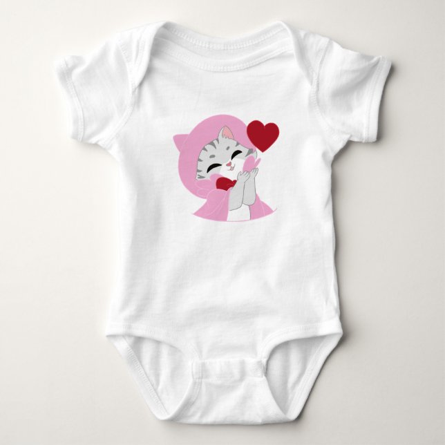 Body Para Bebê Gatinho Rosa Fofo Beijando Coração Bebê  (Frente)