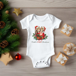 Body Para Bebê Gatinhos do Primeiro Natal do Bebê Bola de Natal