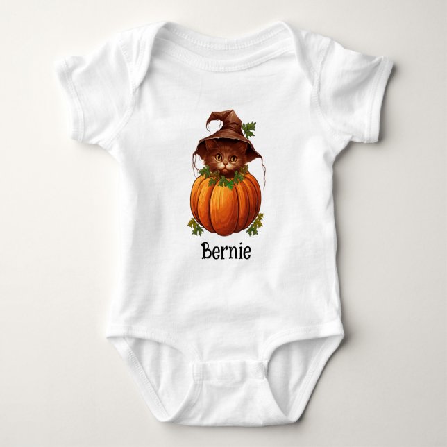 Body Para Bebê Gato Abóbora Bonito Jack O Lantern Nome de Hallowe (Frente)