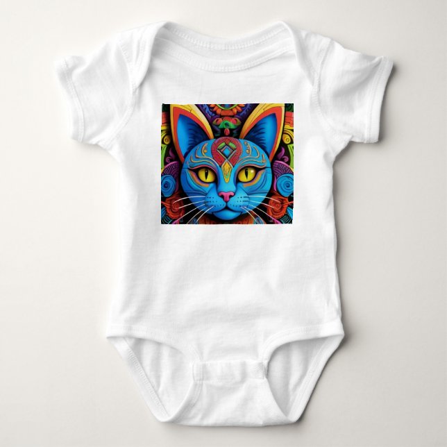 Body Para Bebê Gato Abstrato Com Olhos Amarelos (Frente)