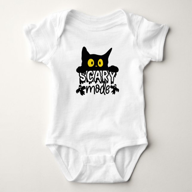 Body Para Bebê Gato Assustado do Modo Assustador do Halloween (Frente)
