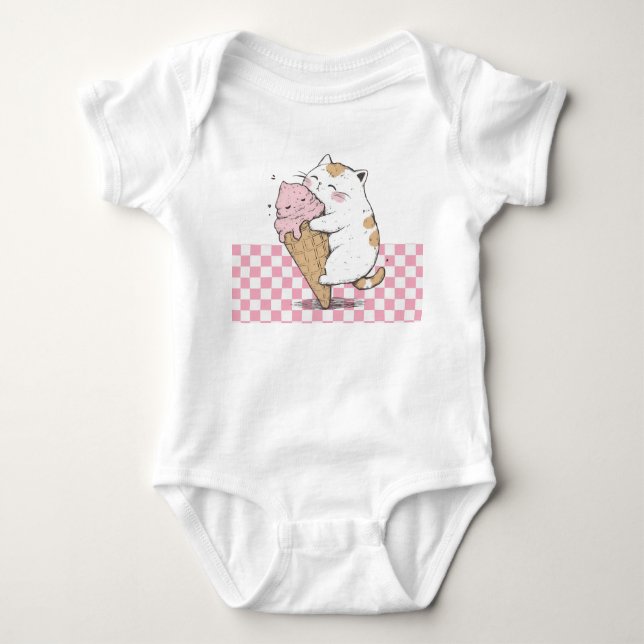 Body Para Bebê Gato bonito com Cone Sorvete (Frente)