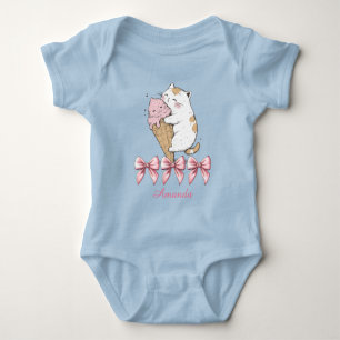 Body Para Bebê Gato Bonito com Sorvete e nome