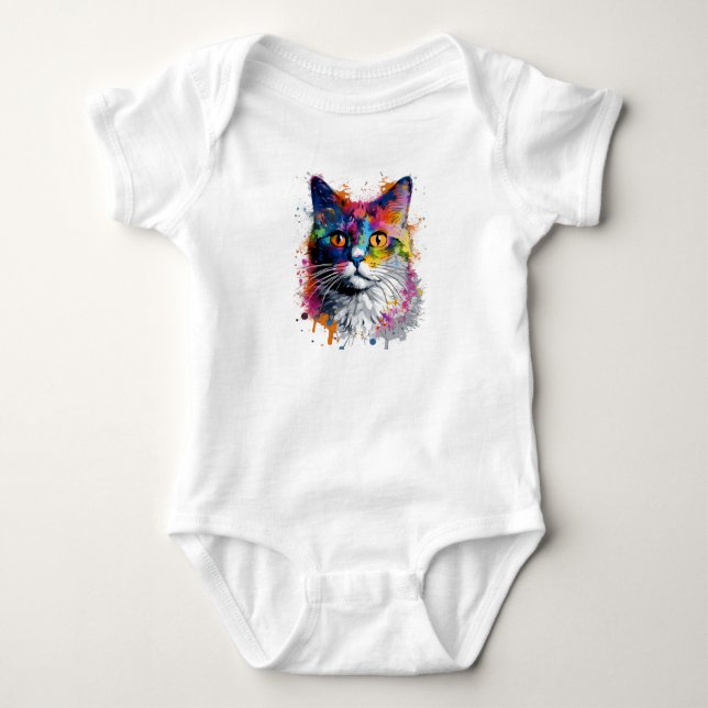 Body Para Bebê Gato caleidoscopio (Frente)