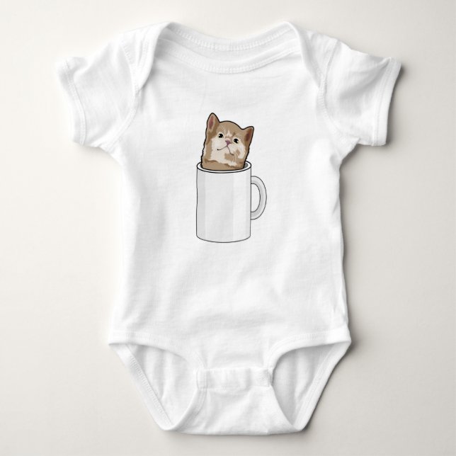 Body Para Bebê Gato com caneca de café (Frente)