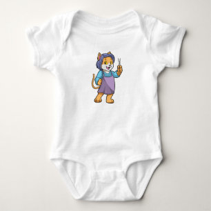 Body Para Bebê Gato como cabeleireiro com tesoura