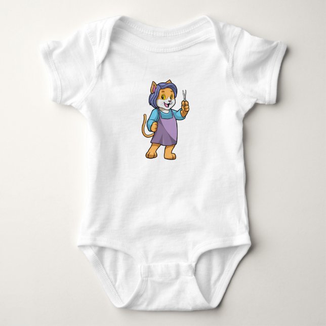 Body Para Bebê Gato como cabeleireiro com tesoura (Frente)