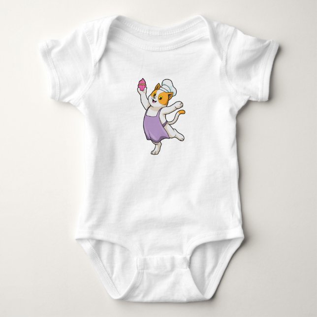 Body Para Bebê Gato como cozinheiro com placa de Cozinhar e Muffi (Frente)